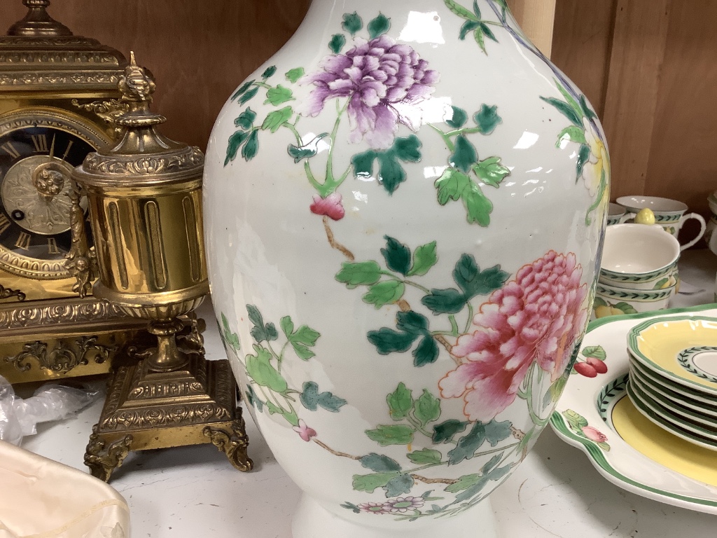 A pair of Chinese famille rose vases, height 40cm